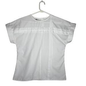 Vintage 80s Mod Top Size Medium White Geometric Basic Button Back Shirt